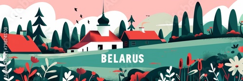 Quaint Belarus Countryside in Stylized Illustration