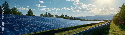 A large solar farm in a rural setting.