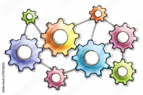Abstract Network of Colorful Gears and Cogs