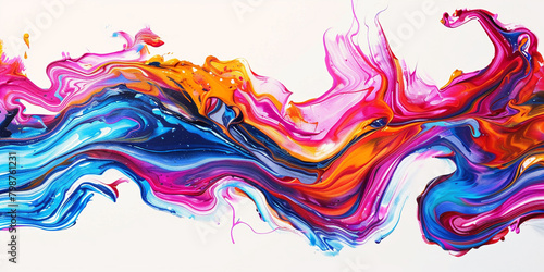 Vibrant waves of acrylic paint flowing gracefully to form an illustrative wavy abstract over a clean white background