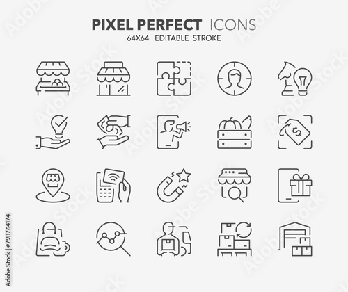 Line icons about retail commerce Outline symbol collection. Editable vector stroke. 64x64 Pixel Perfect.