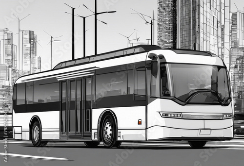 bus electric outline sketch city print drawing transportation illustration logo vignetting silhouette line art graphic transport auto black-and-white