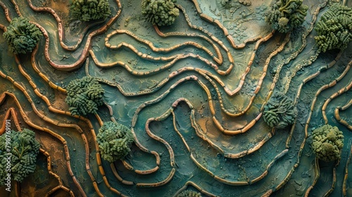 A satellite image of a river delta with broccoli