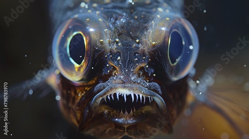 A close up of an abyssal fish with large eyes 