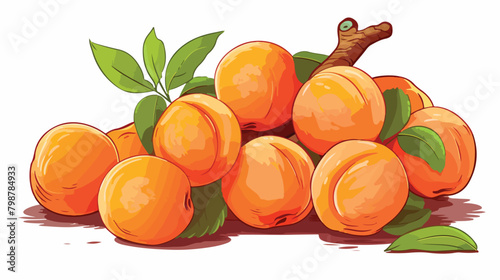 Apricots vintage drawing. Fresh ripe fruits cut hal