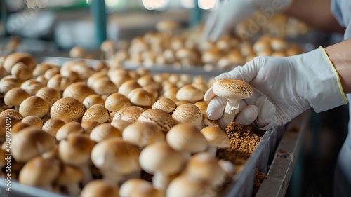 Growing mushrooms on a farm. Selective focus