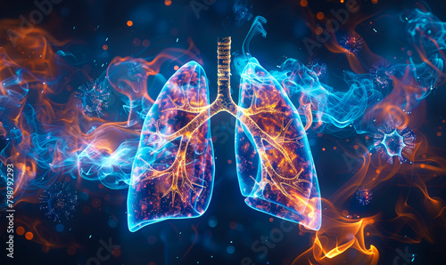 Smoke Damaging Lungs - Anatomical Visualization of Cigarette Smoking Effects on Respiratory System, Bronchi and Alveoli