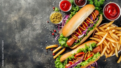 hot dog with ketchup and mustard, Generative AI,