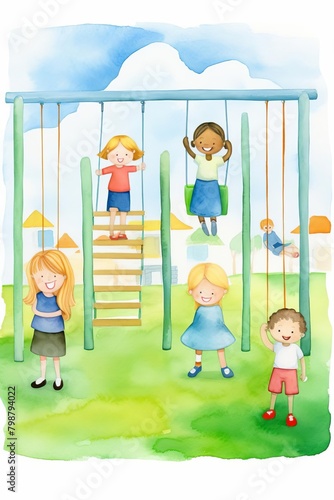 Backtoschool playground watercolor, lively backtoschool playground watercolor