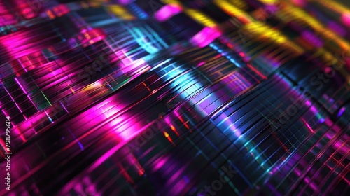 Multicolored Glowing Striped Weave Pattern in Abstract Background