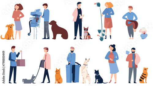 Different situation of pets life set vector flat il