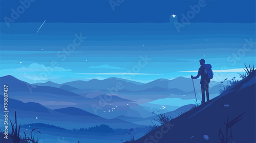 Dreamy hiker contemplating starry breathtaking sky