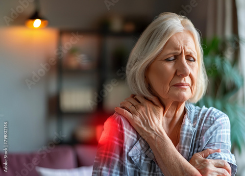 Schulterschmerzen im Alter. Erkennbar sichtbarer Auslöser der Schmerzen in der Schulter.