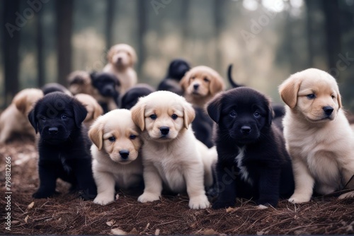 'large group puppies puppy dog chihuahua chocolate brown medium pug white background small pet purebred puppy15 long-haired sitting laying animal canino domestic down front looking lying obedience'