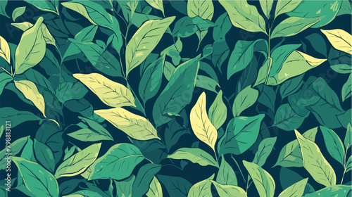 Botanical seamless pattern with green plantain leav