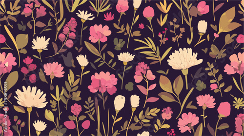 Botanical seamless pattern with red clover on dark