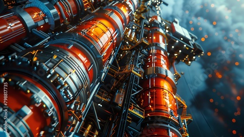 Close-up on the powerful jets of an oil drilling platform, showcasing the force and energy of extraction