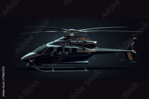 Helicopter on Dark Background. Sleek and Modern Design VIP Aircraft. 