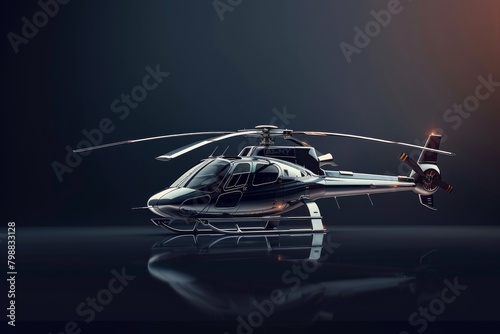 Helicopter on Dark Background. Sleek and Modern Design VIP Aircraft. 