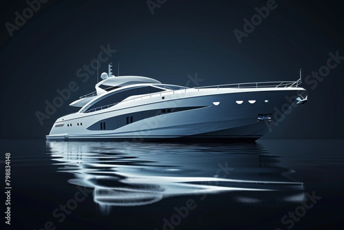 Yacht Anchored on Dark Background. Sleek and Modern Design White Yacht. 