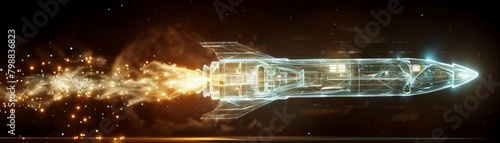 spaceship takes off with glowing orange flames