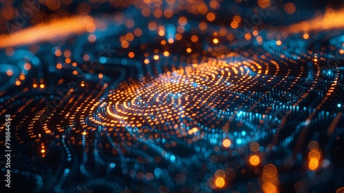 Electric blue digital fingerprint with dynamic data streams