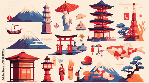 Bundle of traditional symbols of Japan - pagoda gei