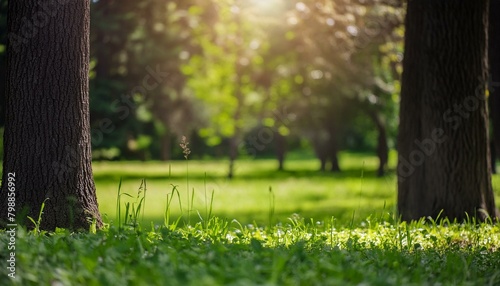 Picturesque photo of a field or meadow Summer Beautiful spring perfect natural landscape background, defocused blurred green trees in forest with wild grass and sun beams