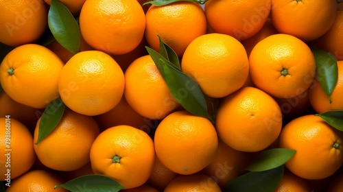 Fresh Oranges Piled High with Green Leaves. Generative ai