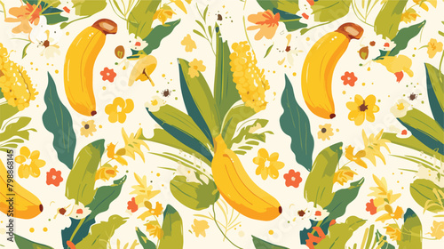 Gorgeous seamless pattern with plantains on light b