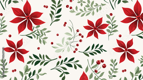 Christmas holiday seamless pattern with green and r