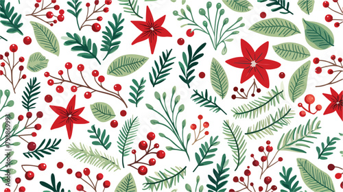 Christmas holiday seamless pattern with green and r