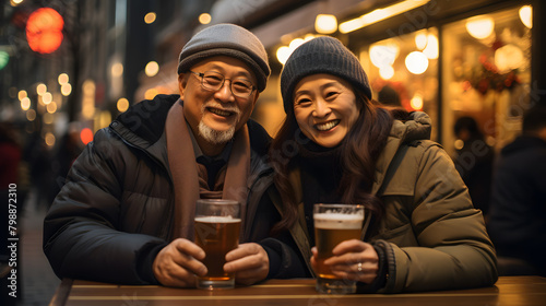 Young couple drinking beer glasses 