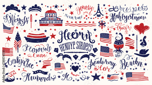 Collection of USA Independence Day lettering writte