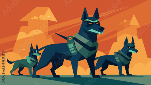 Silent Warriors A powerful illustration of war dogs working silently showcasing their incredible stealth and ability to complete missions undetected.. Vector illustration