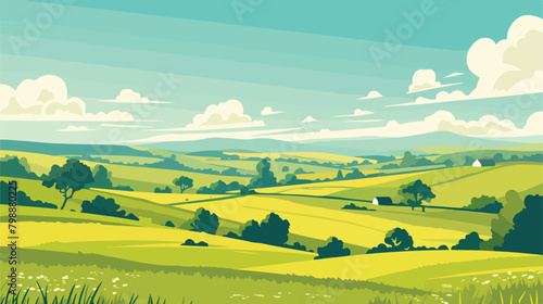 Countryside landscape with green grass trees sky ho
