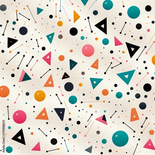 Confetti of shapes, varied palette, flat design, nonstop, white field , repeating pattern
