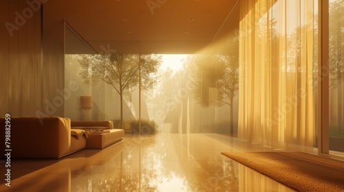 Warm Glow of the Golden Hour in a Modern Home Interior