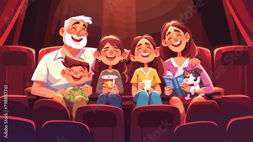 Happy family sitting in movie theater or cinema hal