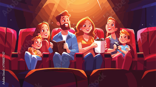 Happy family sitting in movie theater or cinema hal