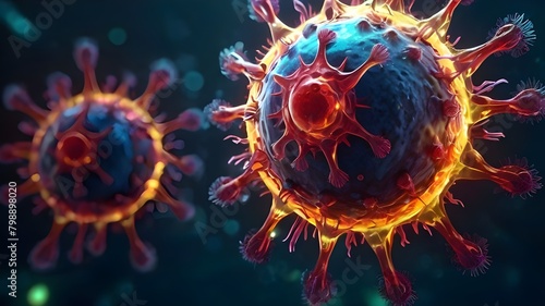 virus , virus molecule, 3Dsureal virus and color 