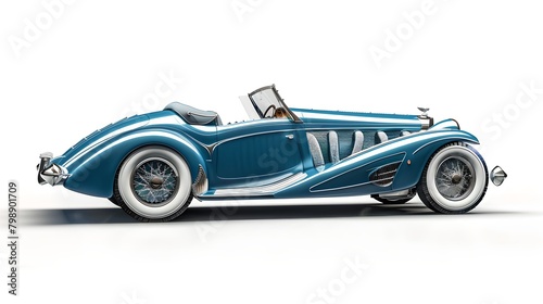Elegant vintage roadster in turquoise, classic car collectors' dream. Ideal for posters, automotive themes, retro feel. AI