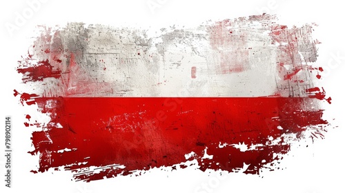 Abstract grunge Poland flag painted with watercolor paint splashes. Template for Polish national holiday background.