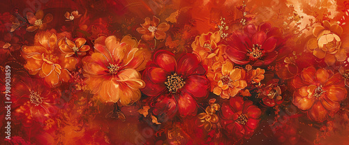 Fiery blossoms burst forth in a riot of crimson and gold, nature's flamboyant tribute to life.