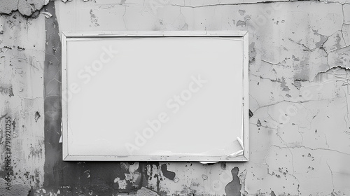 Wrinkled white poster mockup with glued paper effect on textured wall for realistic display