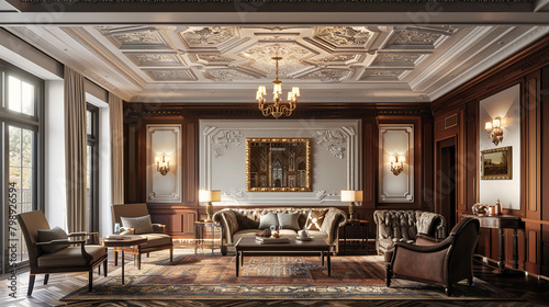 Ornate ceiling moldings frame the room, a testament to bygone craftsmanship.