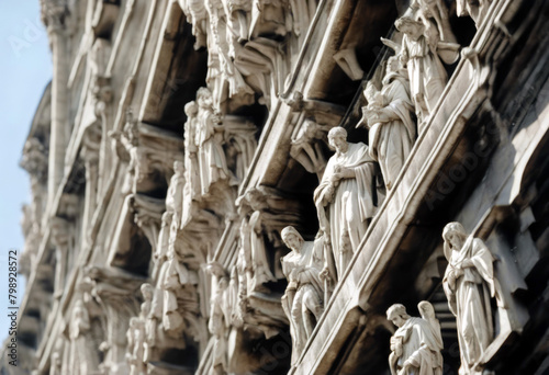 Milan's terrace buttresses saints Duomo pinnacles statues crowned flying Decoration Sky Travel Art City Landscape Building White Marble Architecture Blue Italy Old Europe Skyline