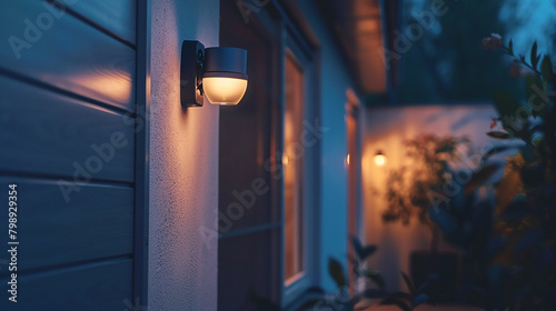 Infrared motion sensor detects movement, activating security lights to deter potential intruders.