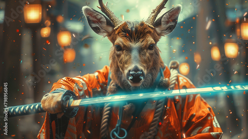 deer samurai with sword