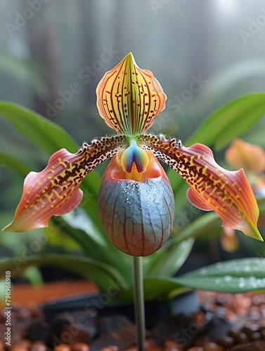 Generative AI : Create a Paphiopedilum roths childianum (Rothschild's Slipper Orchid)